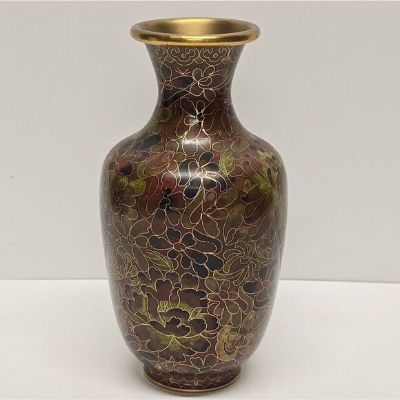 Vintage Chinese Cloisonne Floral Vase - Picture 2 of 8
